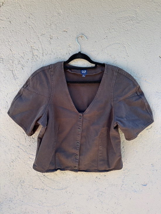 GAP Tops - GAP Brown Button-Front V-Neck Short Sleeve Top